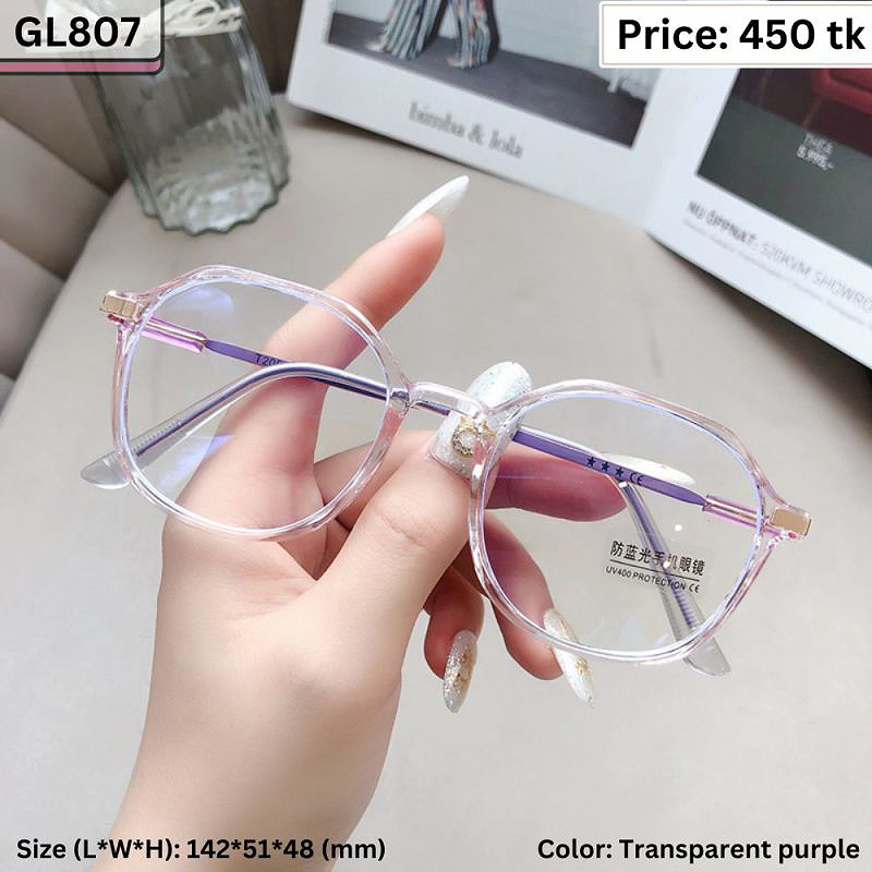 Transparent Purple Geometric Polygonal Plastic and Metal Frame Eyeglasses for Women & Men – GL807
