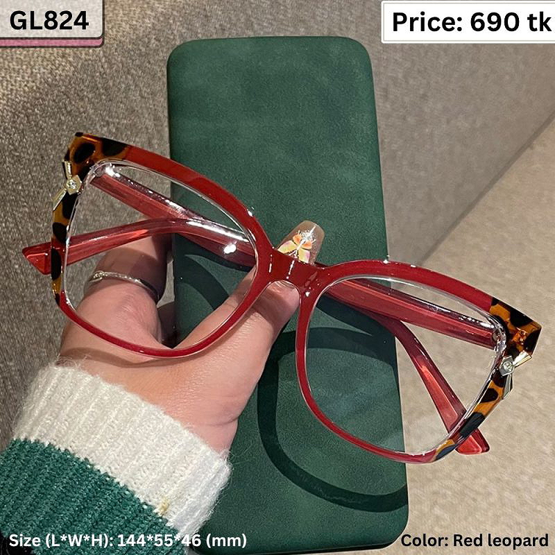 Red and Leopard Oversized Square Cat Eye Plastic Frame Eyeglasses for Women – GL824