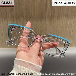Ocean Blue and Transparent Gray Dual Tone Cat Eye Plastic Frame Eyeglasses for Women – GL831