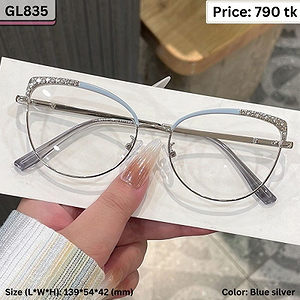 Blue Silver Glitter Rim Cat Eye Metal Frame Eyeglasses for Women – GL835