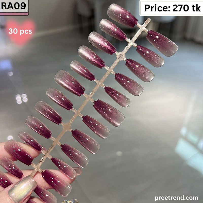 Glossy Silver Glitter Gradient Plum Magenta Medium Coffin Press On Nails (30 Pcs) - RA09