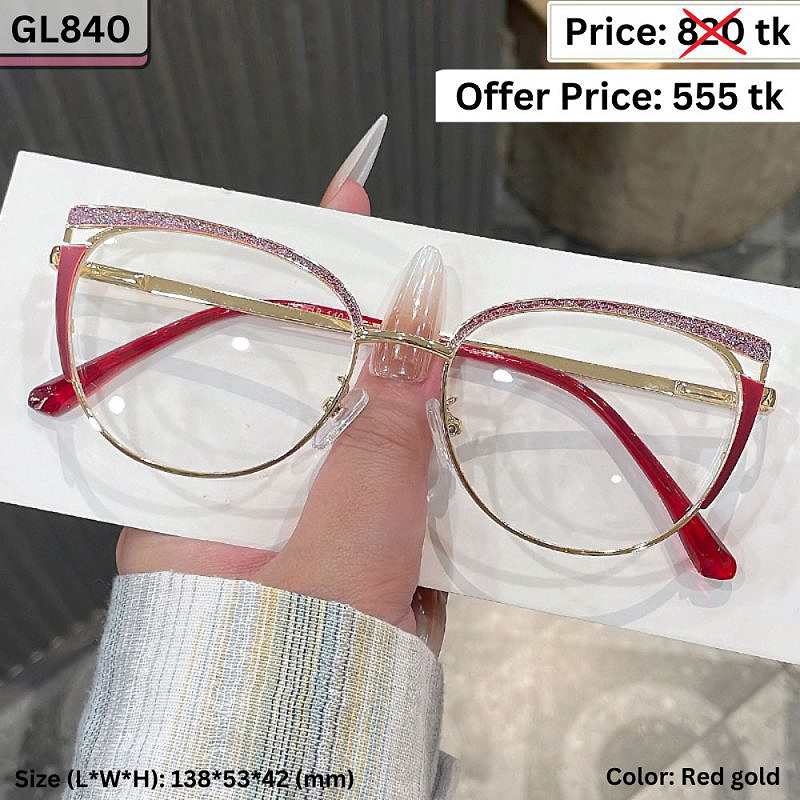 Red Gold Glitter Rim Cat Eye Metal Frame Eyeglasses for Women β GL840