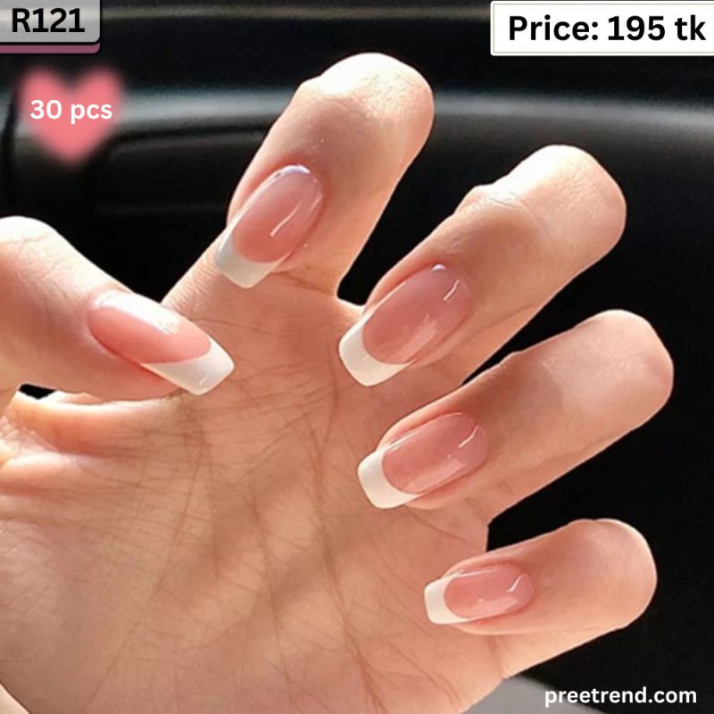 Classic White French Tip Natural Sheer Pink Medium Square Press On Nails (30 Pcs) - R121