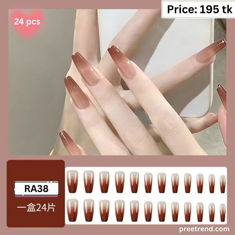 Glossy Ombre Gradient Warm Caramel Coffee Brown Medium Coffin Press On Nails (24 Pcs) - RA38
