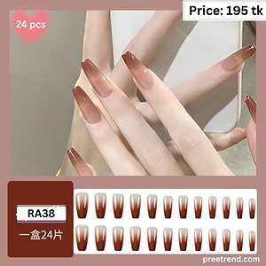 Glossy Ombre Gradient Warm Caramel Coffee Brown Medium Coffin Press On Nails (24 Pcs) - RA38