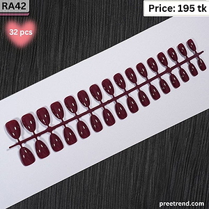 Glossy Deep Wine Red Solid Color Short Oval Press On Nails (32 Pcs) - RA42