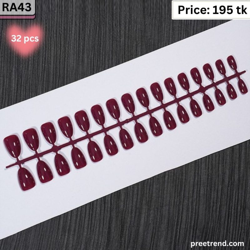 Glossy Deep Burgundy Solid Color Short Square Press On Nails (32 Pcs) - RA43