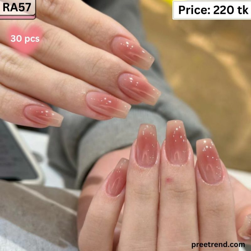 Glossy Blush Pink Ombre Gradient Jelly Nude Short Square Press On Nails (30 Pcs) - RA57