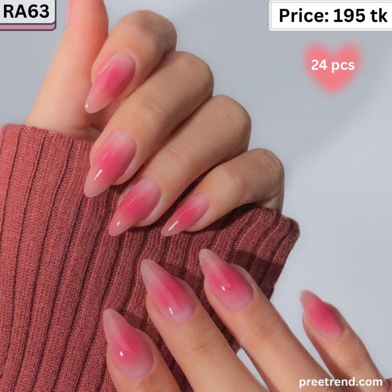 Glossy Jelly Strawberry Hot Pink Aura Ombre Almond Press On Nails (24 Pcs) - RA63