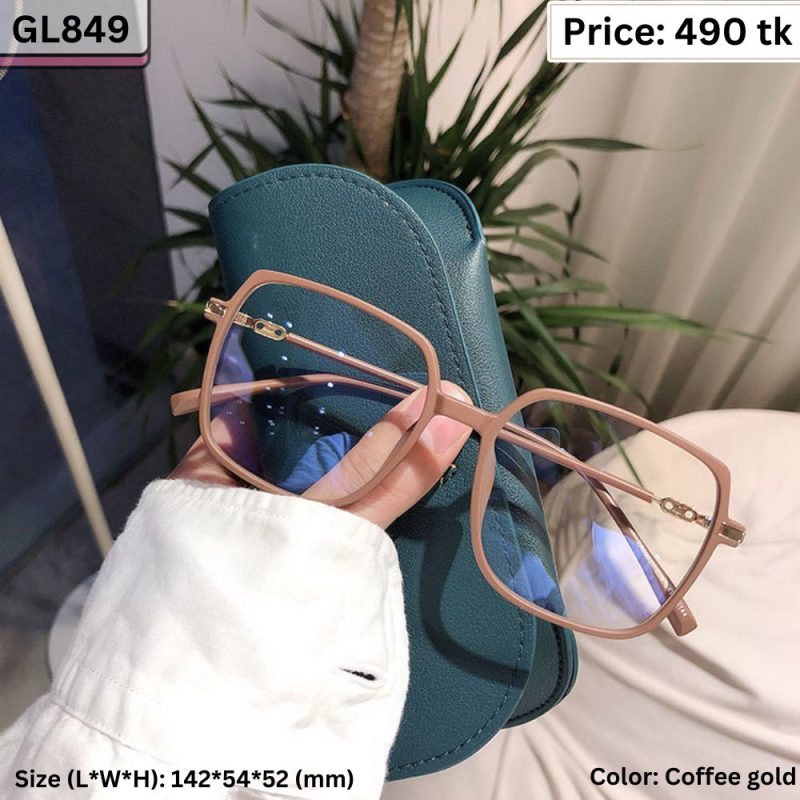 Coffee Gold Oversized Square Plastic and Metal Frame Eyeglasses for Women & Men – GL849