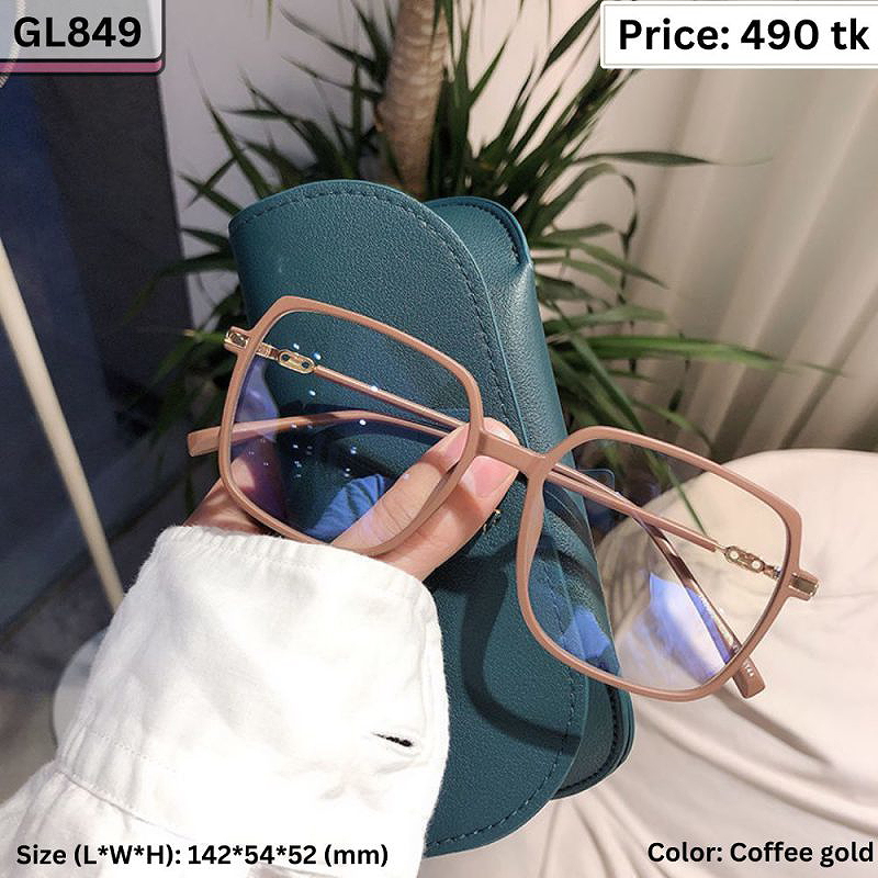 Coffee Gold Oversized Square Plastic and Metal Frame Eyeglasses for Women & Men – GL849