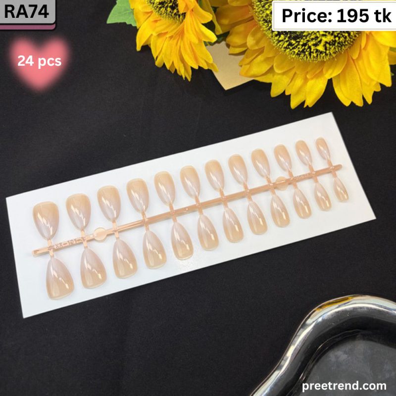 Glossy Solid Translucent Warm Peach Nude Almond Press On Nails (24 Pcs) – RA74