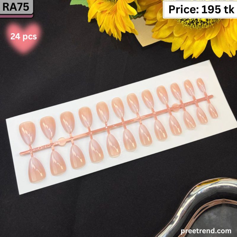 Glossy Solid Translucent Soft Blush Pink Nude Almond Press On Nails (24 Pcs) – RA75
