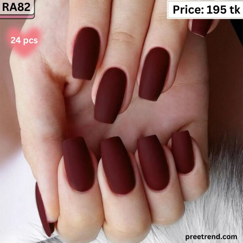 Matte Deep Burgundy Wine Red Solid Pure Color Short Coffin Press On Nails (24 Pcs) - RA82