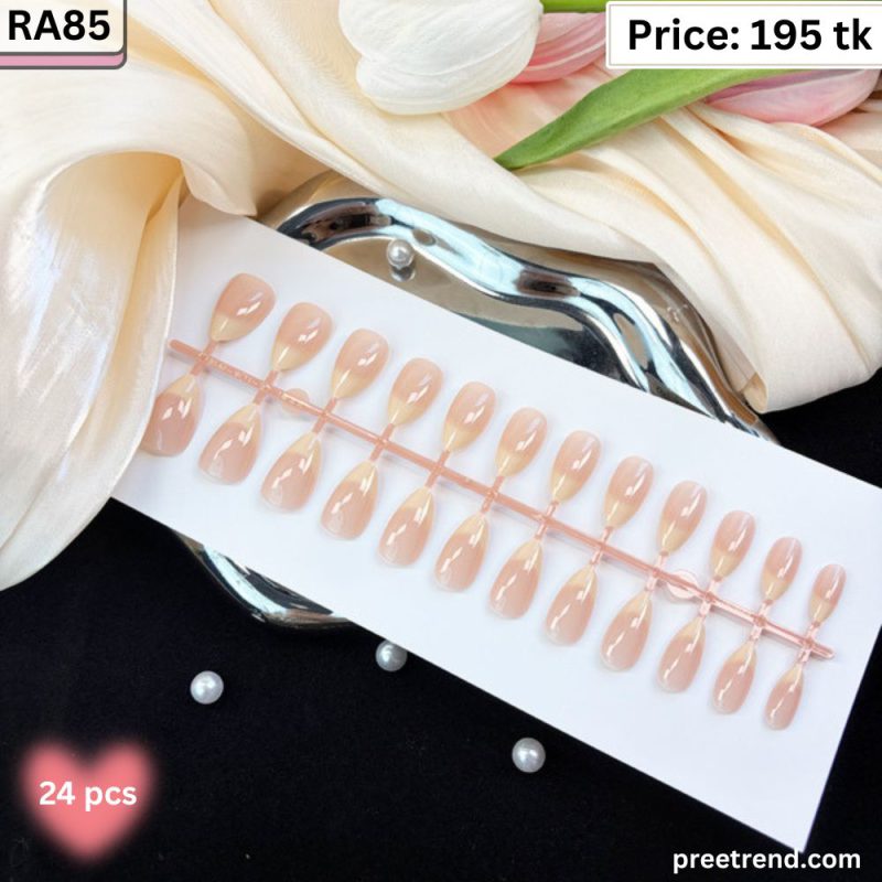 Glossy Solid Translucent Pale Peach Nude Jelly Almond Press On Nails (24 Pcs) - RA85
