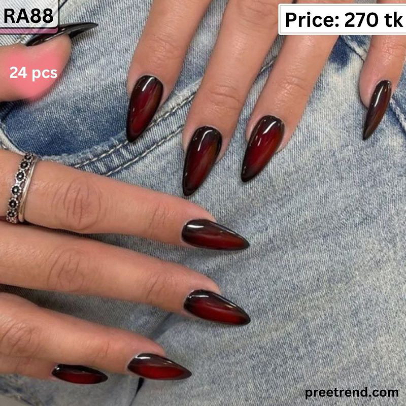 Printed Glossy Vampire Blood Black Aura Ombre Almond Press On Nails (24 Pcs) - RA88