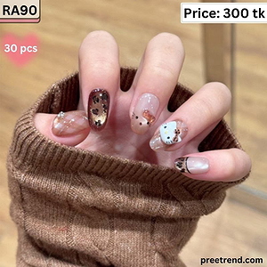 3D Kitty Cat Face Leopard Animal Print French Short Oval Press On Nails (30 Pcs) - RA90