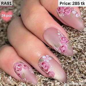 Printed Vintage Dusty Rose Floral Blossom Matte Mauve Pink Almond Press On Nails (24 Pcs) - RA91