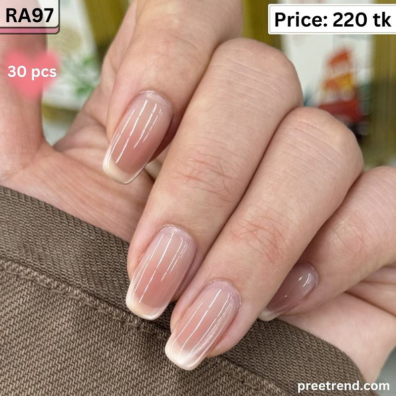 Printed Classic Micro White French Tip Sheer Nude Short Square Press On Nails (30 Pcs) - RA97