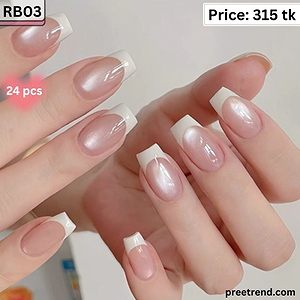 Printed Classic Thin White French Tip Glossy Sheer Pink Short Square Press On Nails (24 Pcs) - RB03