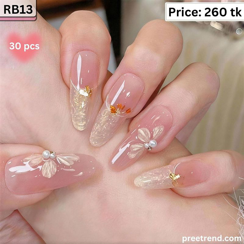 3D Embossed Tulip Floral Flower Textured Sheer Jelly Pink Medium Oval Press On Nails (30 Pcs) - RB13