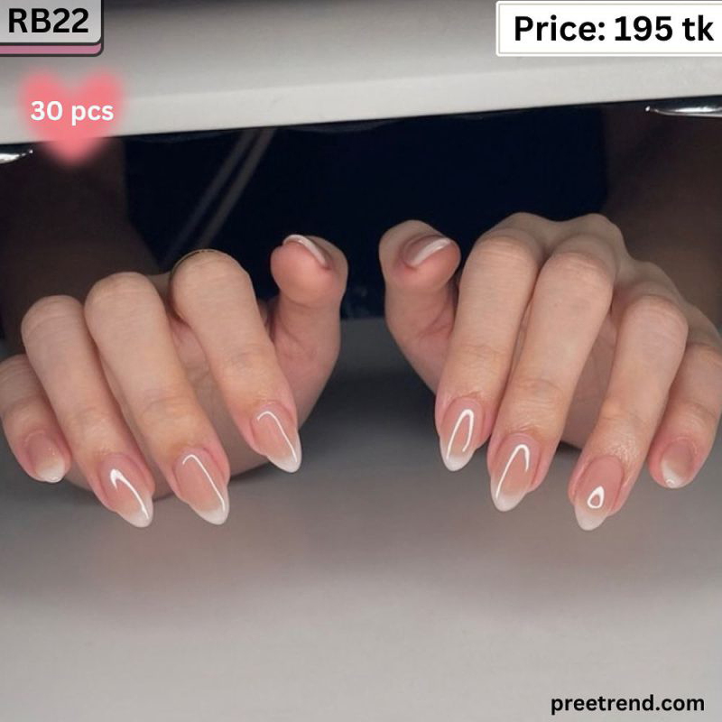 Printed Realistic Glossy Milky White Baby Boomer French Ombre Gradient Medium Oval Press On Nails (30 Pcs) - RB22