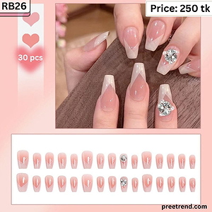3D Cluster Crystal Rhinestone Brooch White Edge French Tip Medium Coffin Press On Nails (30 Pcs) - RB26