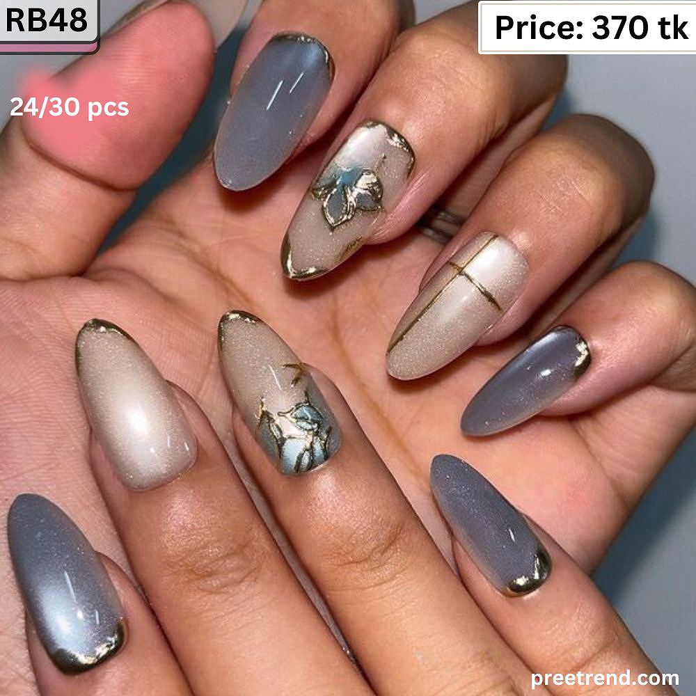 3D Metallic Champagne Gold Chrome Floral Blossom Mirror Stiletto Press On Nails (24-30 Pcs) - RB48